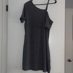 Striped Asymmetrical neck, tee dress